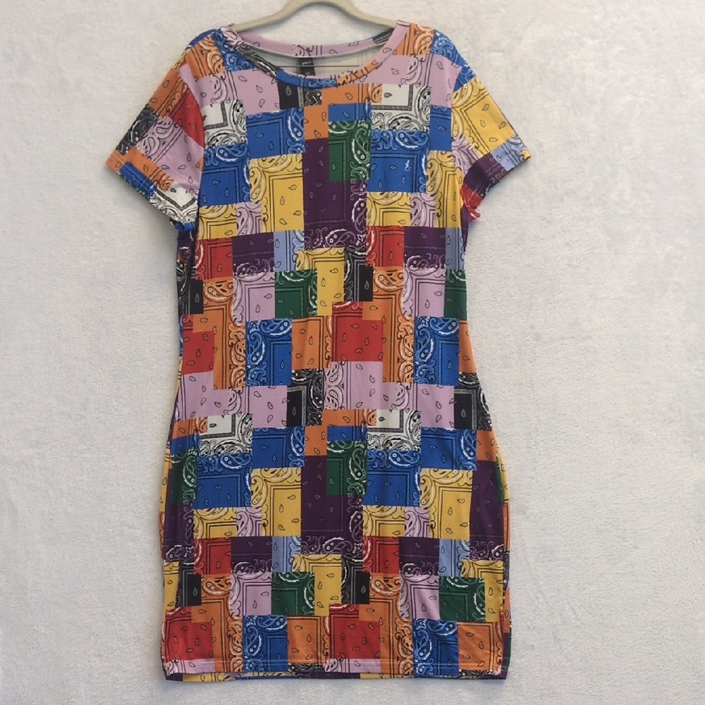 SHEIN Curve Women's Colorful Rainbow‎ Handkerchief Print Dress Size 2XL